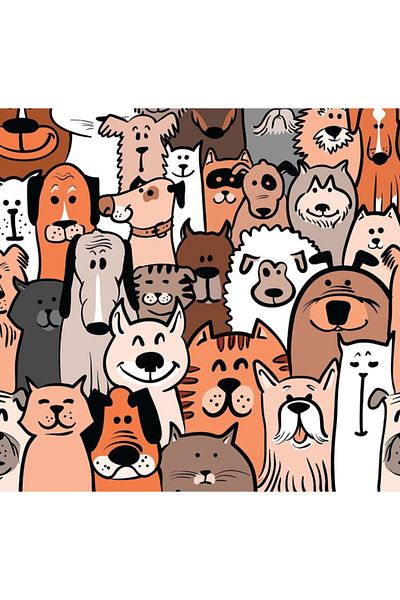 Tataroğlu Dijital Kumaş Κινούμενα σχέδια Σχέδιο Cat Dog Pattern Ψηφιακό ύφασμα εκτύπωσης