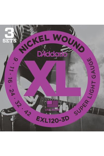 Daddario Exl120-3D (3 Set) Electric Guitar String Set, Xl, 9-42, Super Light