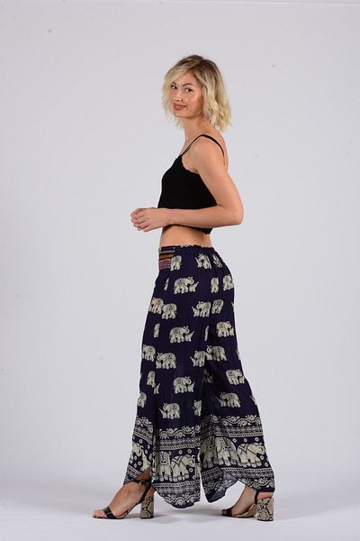 Gezgin tekstil ve aksesuar Women's Navy Blue Elephant Patterned Rayon Shalwar