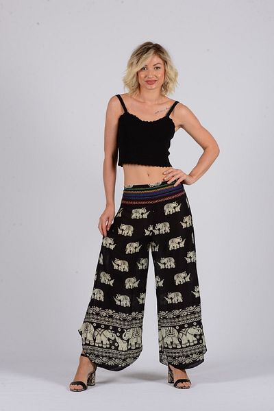 Gezgin tekstil ve aksesuar Women's Black Elephant Patterned Rayon Shalwar