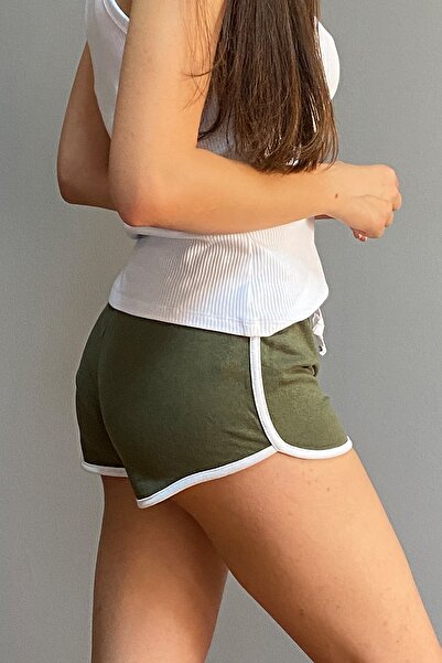 Moserini Kadın Haki Spor Mini Lastikli Şort