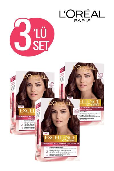 L'Oreal Paris Excellence Creme 5-15 Efsanevi Türk Kahvesi 3 Adet Saç Boyası