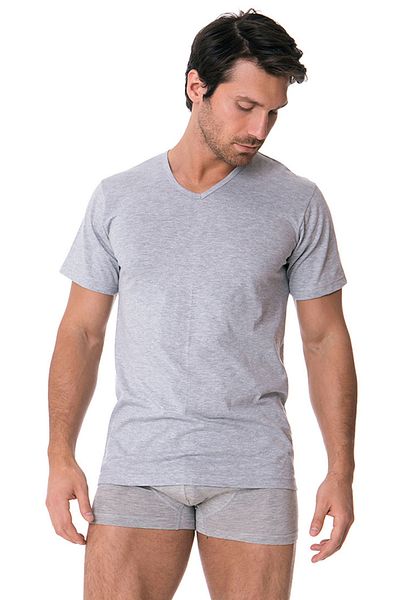 DOREA Men's Gray Melange Single Jersey V-Neck Undershirt Pack of 5