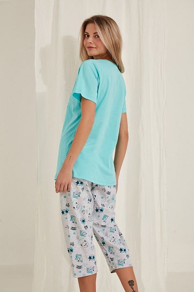 VİENETTA Blue Cotton Capri - Σετ γυναικεία πιτζάμα με κοντό μανίκι