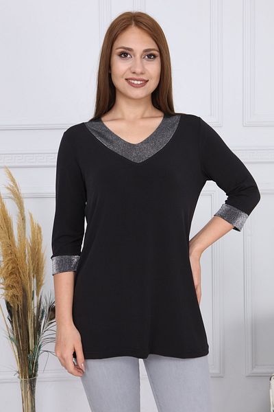 Gül Moda Women's Black Blouse Glitter Capri G012-1