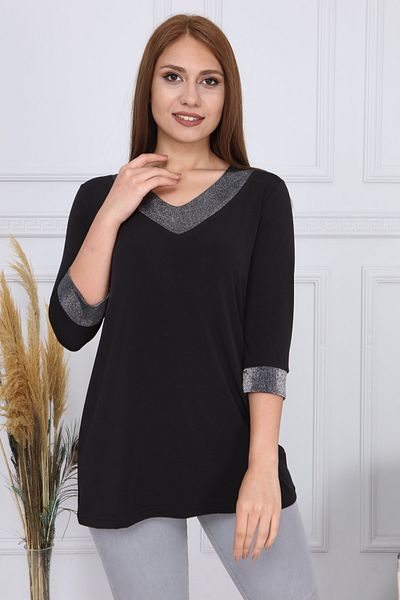 Gül Moda Women's Black Blouse Glitter Capri G012-1