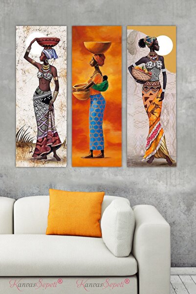 KanvasSepeti 3'lü Set Afrikalı Kadınlar Canvas Kanvas Tablosu Tabloları