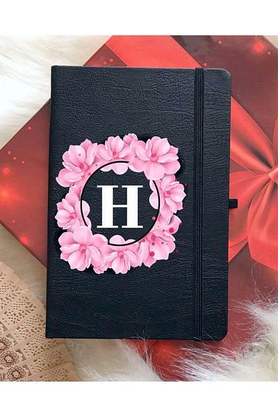 mooodcase دفتر أسود بحرف H وزهور