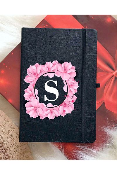 mooodcase دفتر ملاحظات زهري أسود مع حرف S