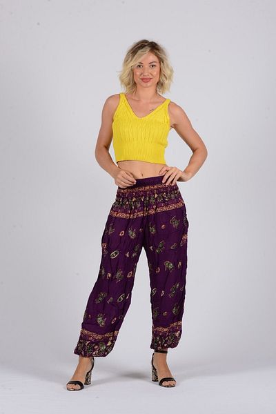Gezgin tekstil ve aksesuar Women's Purple Patterned Rayon Shalwar
