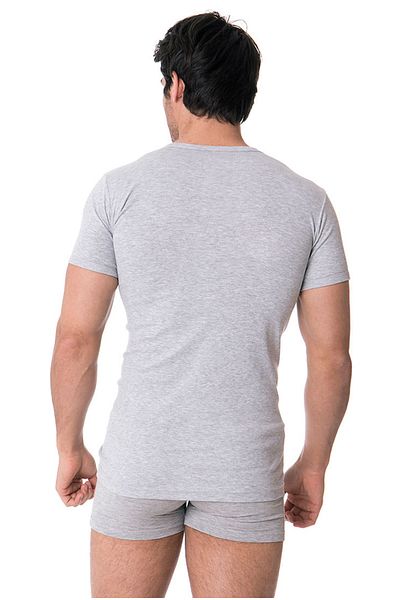 DOREA Men's Gray 5 Pieces 100% Cotton Melange Ribbed O-Neck Piping Undershirt