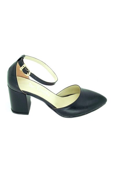 TRENDY Pantofi de damă negri cu toc gros cu curele la gleznă100100122