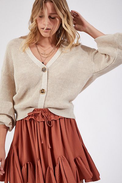 Happiness İstanbul Strickjacke - Beige - Regular Fit