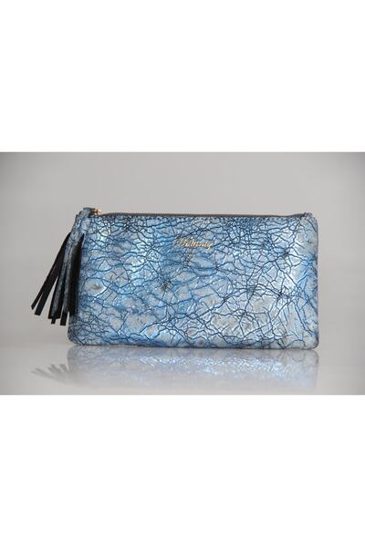 Hatuniq Kadın Mavi El Yapımı Hakiki Deri Portföy & Clutch Çanta