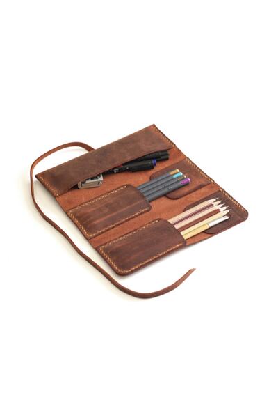 Hi Leather Genuine Leather Dika Pen Holder - Rose