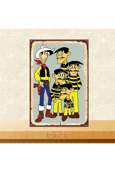 TAKIFİX Daltonlar Ve Red Kitt Tasarımlı  Retro Ahşap Poster 20x30 cm