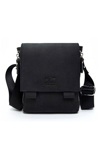 KANGAROO KINGDOM Postacı Çantası Hakiki Dana Deri Crazy Horse Siyah Erkek 802...