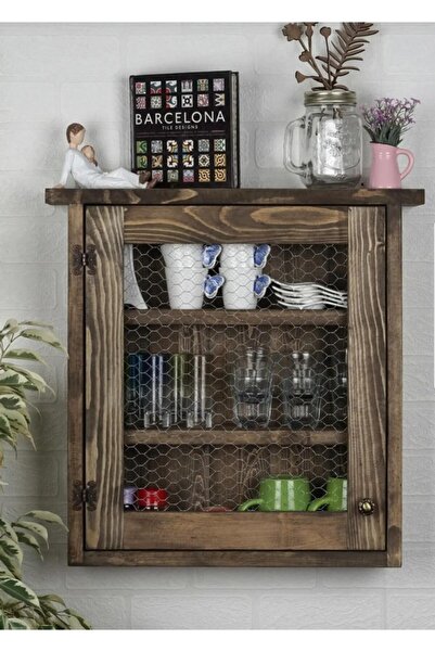 Dkm Dizayn Kahverengi Doğal Masif Ahşap Tel Dolap 55x50 cm