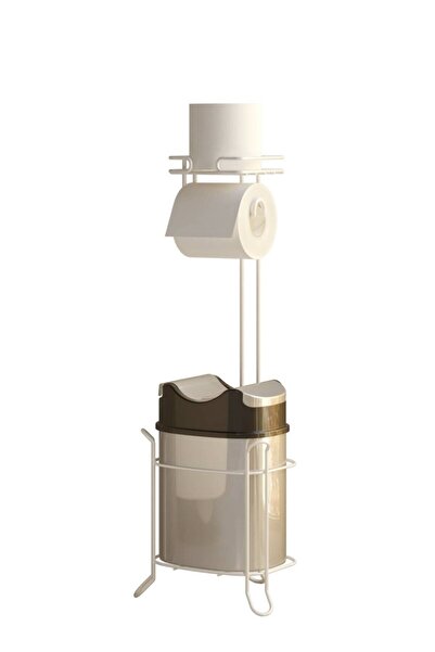 Teknotel Yutan Kapak Çöp Kovası Ve Tuvalet Kağıtlık Beyaz Gri Kova Mg098