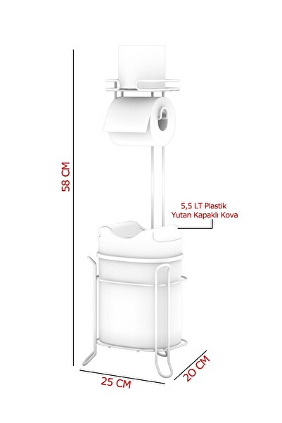 Teknotel Yutan Kapak Çöp Kovası Ve Tuvalet Kağıtlık Beyaz Gri Kova Mg098