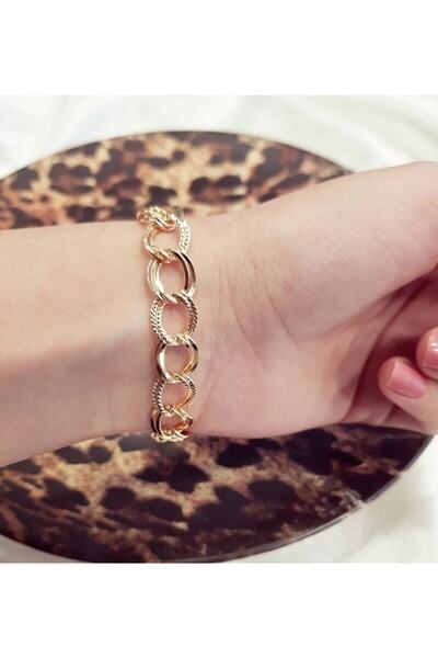 X-Lady Accessories Kadın Gold Lüx Detaylı Çift Zincir Bileklik