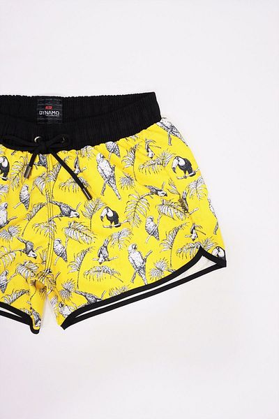 DYNAMO Damen-Meeresshorts mit gelbem Blattmuster R4