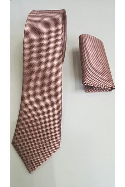 Tempee Men's Pink Thin Necktie with Handkerchief