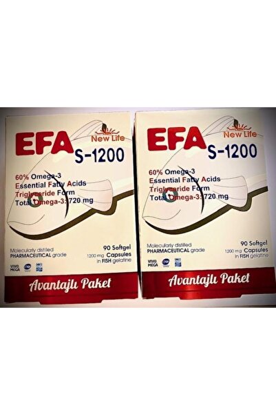 New Life Newlife Efa S 1200 Omega 3 Balık Yağı 90 Kapsül* 2 Adet Skt:08.2022