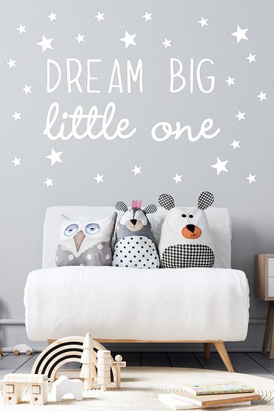 Tilki Dünyası Autocolant alb pentru cameră pentru bebeluși și copii Dream Big Little One
