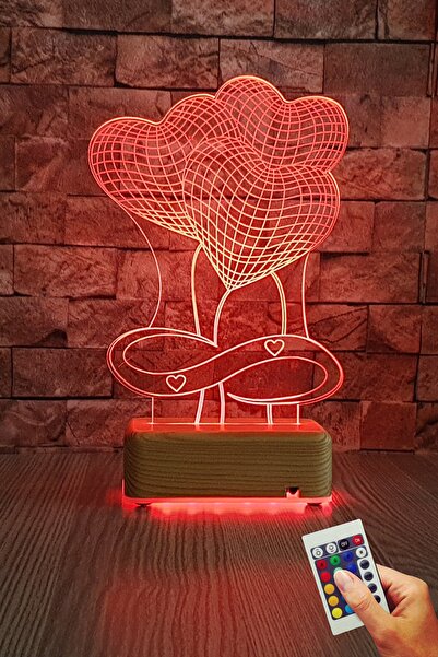 Vipyol 3 Kalpli Tasarımlı 3d Led Gece Lambası 16 Renk Sevgliye Hediye