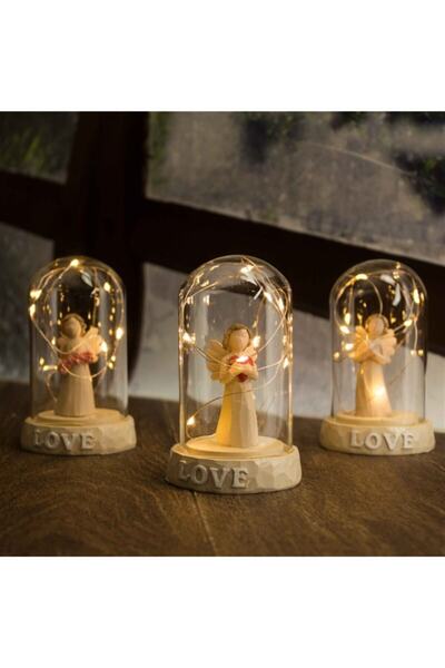 Genel Markalar 3 Boyutlu Figürlü Melek Temalı Işıklı Fanus Ve Biblo? Küçük Boy