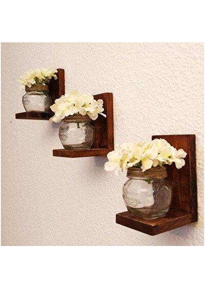 Woodenly Rustik Masif Ahşap Duvar Rafı 3'lü