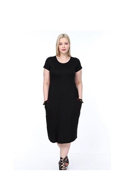 Şirin Butik Γυναικείο φόρεμα με μαύρες τσέπες με φούντες βισκόζης λύκρα