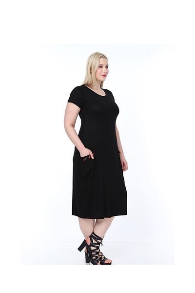 Şirin Butik Γυναικείο φόρεμα με μαύρες τσέπες με φούντες βισκόζης λύκρα