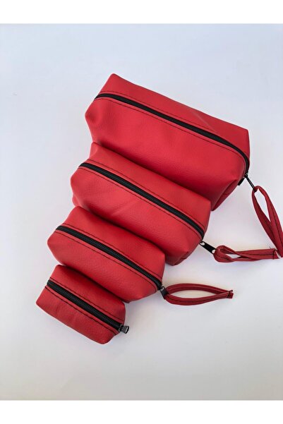 Roesıa Rose Cosmetics Rose 4 Parça Matruşka Makyaj Çanta Seti Kırmızı