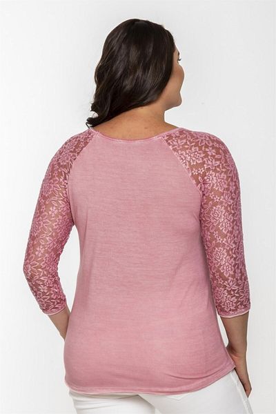 Seamoda Oil Wash Blouse with Lace Sleeve-pink