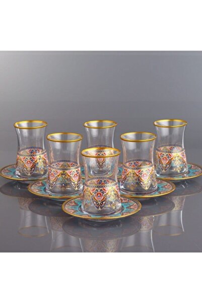 Kristal طقم باشابتشي إيفلا ترن الذهبي مكون من 12 قطعة من فناجين الشاي وميرا