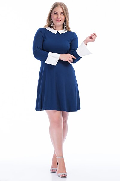 Şans Női nagy méretű szaxongallérral és ujjal ellátott ruha 65n20196