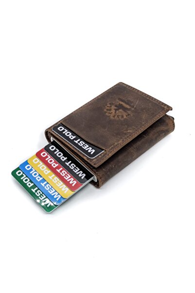 Westpolo Genuine Leather Unisex Mechanismed Wallet Card Holder