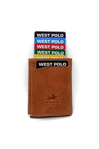 Westpolo Genuine Leather Unisex Mechanismed Wallet Card Holder