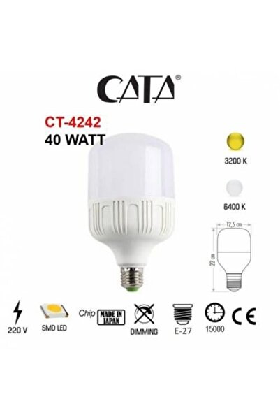 Cata Ct-4242 E27 Duylu 40 Watt Yüksek Wat Led Tasarruflu Ampul Kırk Watt Beyaz , Gün Işığı