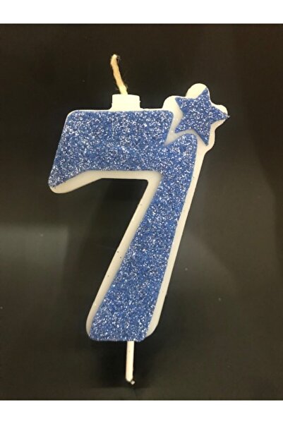 Deniz Party Store Simli Rakam Mum Eva Kaplı Yıldız Detaylı Simli 7 Yaş Mavi Renk