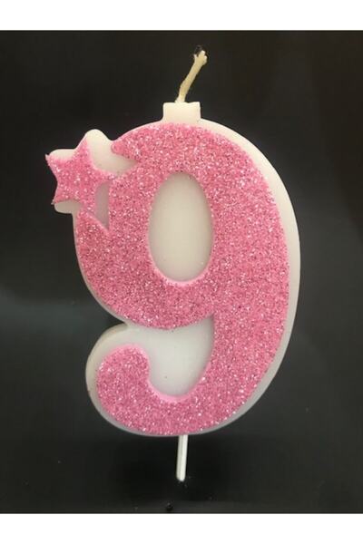 Deniz Party Store Simli Rakam Mum Eva Kaplı Yıldız Detaylı Simli 9 Yaş Pembe ...