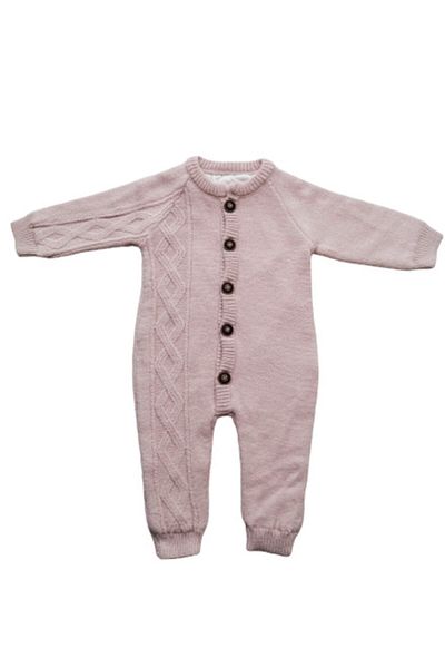Puppis Baby Combed Cotton Lined Pink Knitwear Jumpsuit