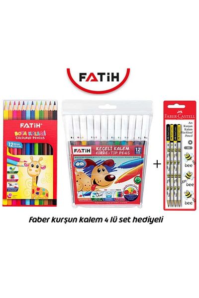 Fatih Student 2-Piece Painting Set (Dry Color + Felt Tip Pen + Pencil Set as a Gift)
