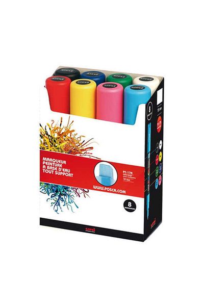 Uni Posca Pc-17K 15.0 Water-Based Painting Marker Set - 8 Colors Primary Colors