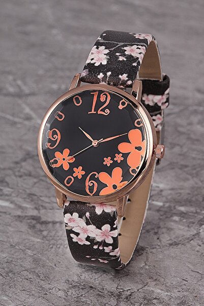 Polo55 Plkk006r01 Kadın Saat Numaralı Çiçekli Kadran Deri Kordon