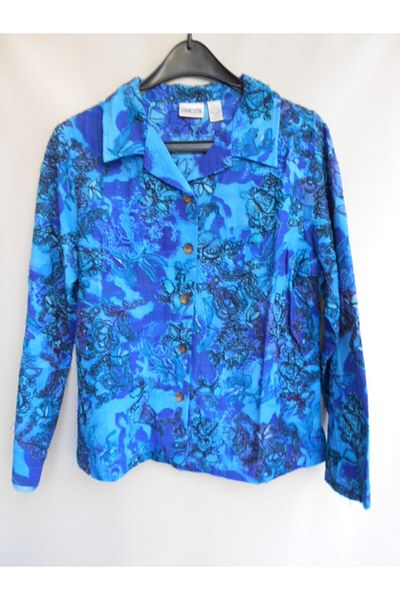 Chicos Women's Blue Authentic Cotton Floral Jacket