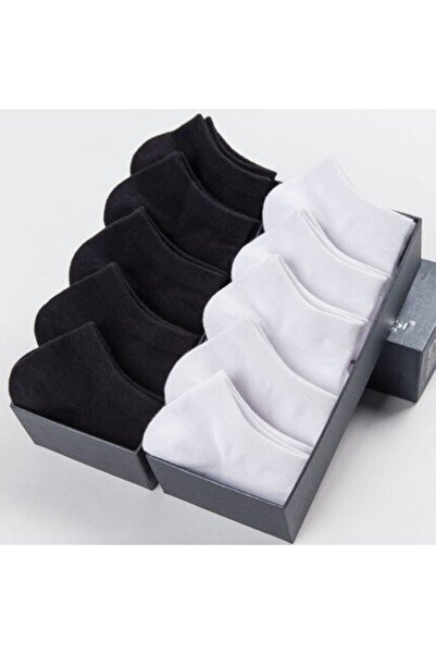 çorapmanya 10 Pairs Cotton Black White Men's Booties Socks Ankle Length