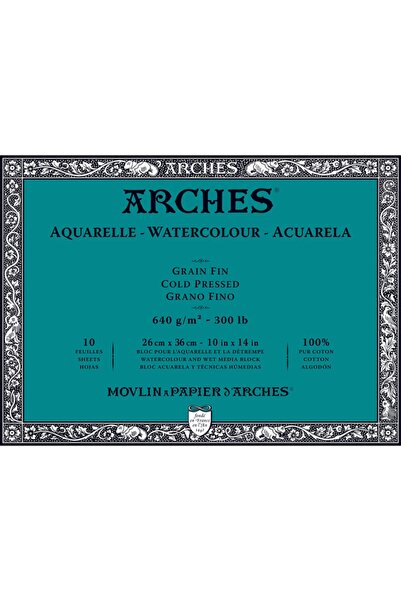 Arches Suluboya Defteri Blok Soğuk Baskı - Orta Doku 640 Gr. 26x36 Cm. 10 Yaprak